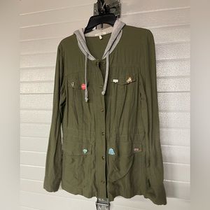 Army Green Embellished Hooded Jacket